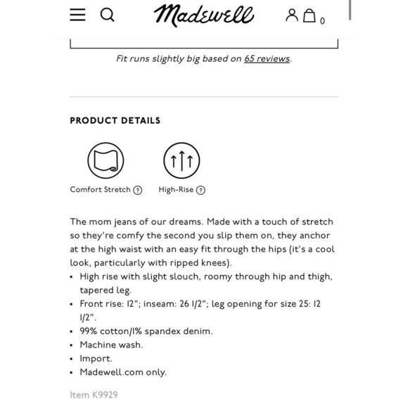 Madewell Jeans The Momjean Mom Style High Waist Straight Leg Distressed Blue 26 - Picture 5 of 13